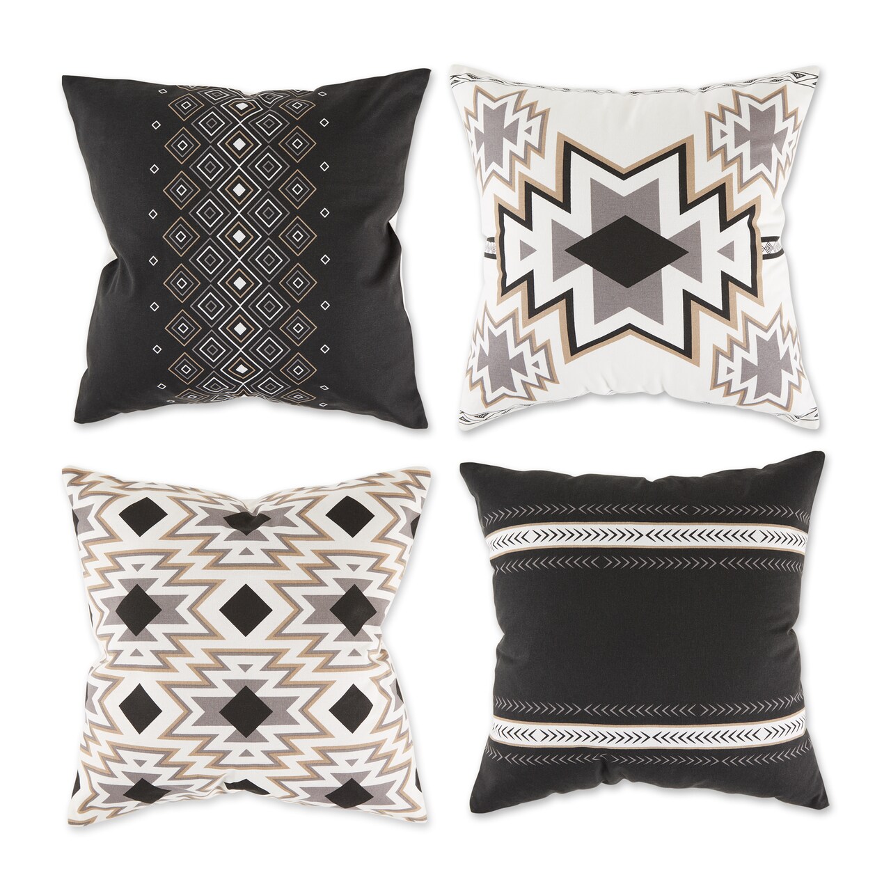 Contemporary Home Living Aztec Throw Pillow Covers - 18" - Black and White - Set of 4